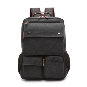 Large capacity canvas backpack for men, casual outdoor tactical multi-pocket school bag.