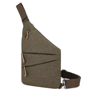 Borsa a tracolla uomo anti-furto impermeabile marrone, zaino monospalla casual con zip.