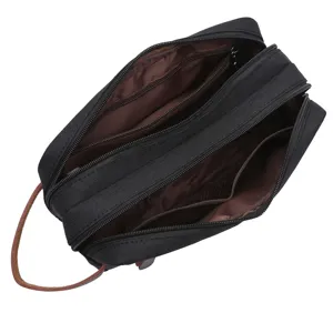 Borsa da toeletta nera in tela con doppia cerniera borsa da viaggio per cosmetici
