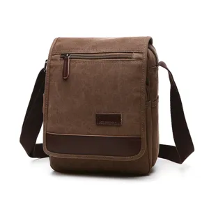 Men's casual canvas shoulder bag brown crossbody messenger bag for daily commuting