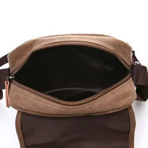 Men's casual canvas shoulder crossbody bag main view showing spacious interior compartments.