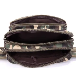Men camouflage canvas waist bag multi zipper casual fanny pack outdoor travel pouch