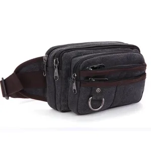 Men's Canvas Waist Bag Multi-Pocket Casual Fanny Pack Chest Bag for Outdoor Traveling