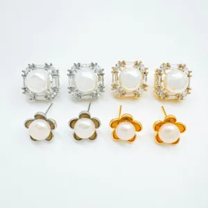Niche Design Light Luxury Copper Geometric Square Flower Heart Stud Earrings With 925 Sterling Silver Post Rhinestone Artificial Pearl Gold Silver Plated Elegant Earrings For Women Jewelry Gift