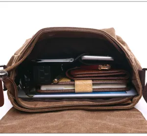 Canvas messenger bag for men, vintage shoulder bag with large capacity for daily use.