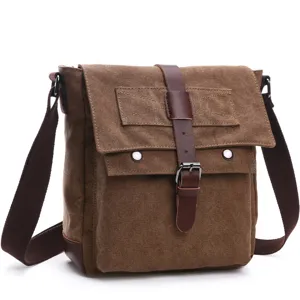 Men Vintage Brown Canvas Messenger Bag Casual Crossbody Shoulder Bag for Daily Use