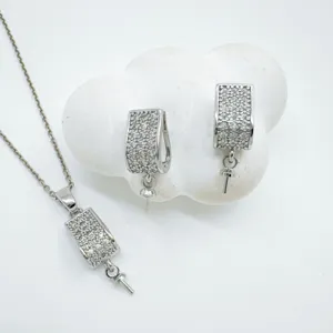 Silver tone paved rhinestone DIY jewelry findings set pendant and earrings for women making