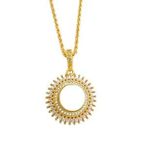 Collar con colgante de sol de circonitas chapado en oro brillante joya de moda accesorio para mujeres