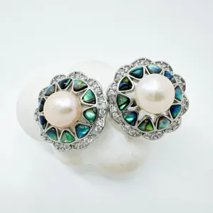 Feines rundes Blumen Perlchen Abalone Muschel Ohrring Anhänger DIY Schmuck Zubehör Detail.