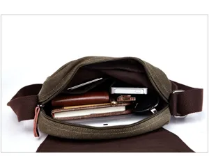 Detail view showing spacious interior compartment and multi-functional storage design of canvas bag.