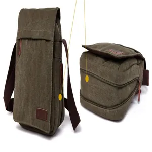 Men canvas shoulder bag casual crossbody messenger bag multi-pocket design green daily use