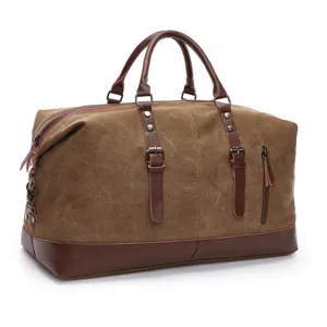 Vintage canvas travel duffel bag large capacity overnight luggage handbag for outdoor trips