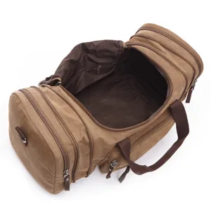 Large capacity canvas travel duffel bag vintage brown shoulder luggage bag for outdoor travel.