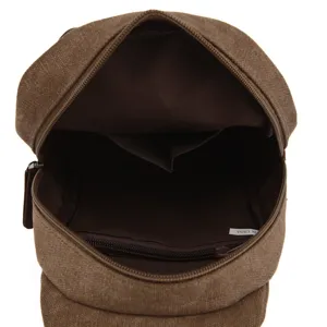 Brown canvas chest bag men women casual sling bag multi-pocket crossbody bag daily use