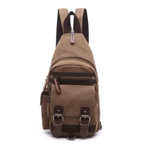 Vintage canvas chest bag casual sling backpack for men women outdoor travel daily use.