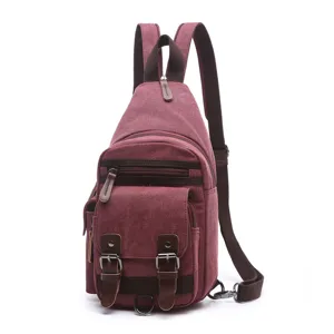 Casual canvas chest bag for men and women, stylish sling backpack for outdoor travel.