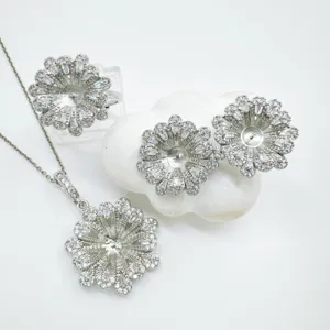 Detailansicht der Zirkonia Blumen Schmuckfassung Rohlinge Set Halskette Ring Ohrringe