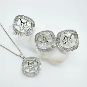 Silver-tone rhinestone jewelry empty setting set including ring, earrings and pendant.