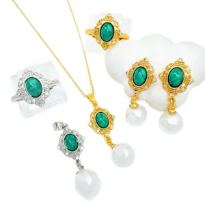 Vintage Palast Stil Türkis Perle Schmuckset Hauptbild mit Halskette Ohrringe und Ring