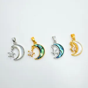 Joli pendentif lune et étoile en nacre naturelle pour accessoires de bijoux DIY