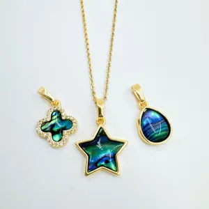 Oro 18k conchiglia abalone naturale trifoglio stella goccia ciondolo fai da te gioielli