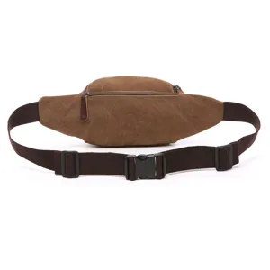 Men casual canvas waist bag with adjustable strap and durable buckle for outdoor daily use.