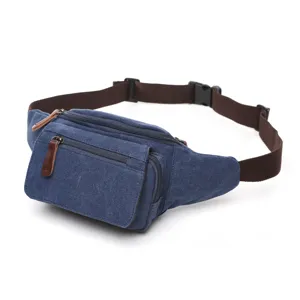 Mens casual canvas waist bag multi pocket fanny pack with adjustable strap for daily travel outdoor
