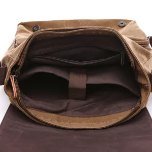 Men casual canvas messenger bag brown retro shoulder crossbody laptop bag travel use