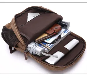 Zaino casual in tela per studenti zainetto grande capacità viaggio marrone vista interna