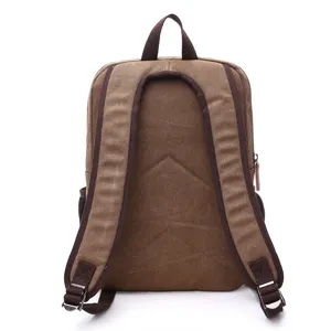 Zaino in tela marrone borsa da scuola casual da viaggio vista posteriore spallacci regolabili.