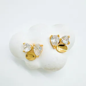 Gold plated crystal ear studs chic geometric flower design sparkling cubic zirconia jewelry