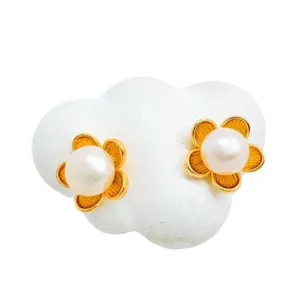 Exquisite gold plated pearl flower stud earrings elegant floral jewelry for women daily wear