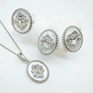 Elegante set di gioielli in madreperla ovale argento sterling anello pendente orecchini