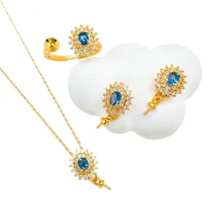 Elegante juego de joyas vintage piedra azul collar pendientes DIY accesorios dorados moda