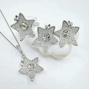 Kupfer vergoldet 18K Stern Strass Schmuck Rohling Set Halskette Ohrringe Zubehör