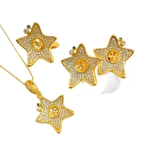 Modische vergoldete Stern Schmuck Rohling Set Halskette Ohrringe Ring Zubehör.