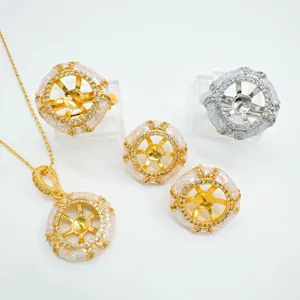 DIY jewelry findings set, gold and silver tone pendant, ring, and earrings settings.