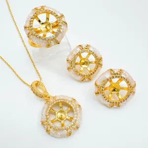 DIY pearl jewelry set accessories geometric pendant earrings ring blank mount necklace