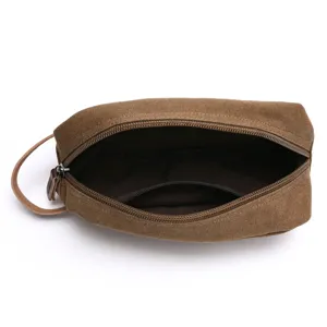 Canvas Toiletry Bag Portable Makeup Pouch Casual Handbag Solid Color Unisex Daily Storage Bag