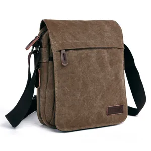 Men Vintage Canvas Crossbody Bag Casual Retro Shoulder Bag Multi Pocket Daily Commute Messenger Bag