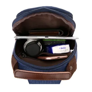 Waterproof canvas chest bag for men women, stylish crossbody daypack with multi pockets.