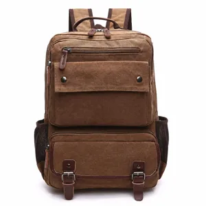 Men's vintage canvas backpack large capacity travel casual school rucksack for outdoor.