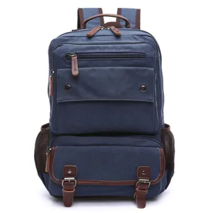Men's Canvas Backpack Casual Travel Laptop Rucksack Large Capacity School Bag Blue