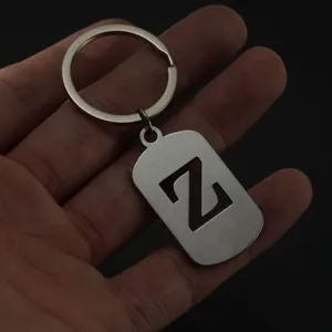 Stainless steel letter Z keychain military tag key ring bag accessory detail shot