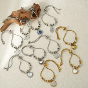 Pulsera Ajustable de Acero Inoxidable con Corazón y Ojo Turco para Mujer Bañado en Oro 18K Árbol de la Vida Cruz Llave Candado Joyería
