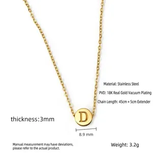 Collier pendentif lettre D en acier inoxydable plaqué or 18K chaîne clavicule 45cm