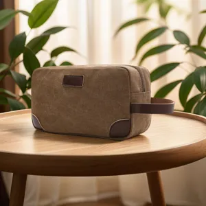 Casual Canvas Toiletry Bag Unisex Solid Color Portable Cosmetic Pouch Travel Makeup Organizer Zipper Storage Bag