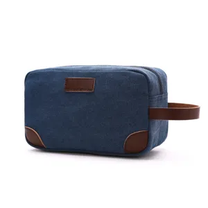 Blue Canvas Toiletry Bag Portable Travel Wash Bag Unisex Cosmetic Makeup Organizer