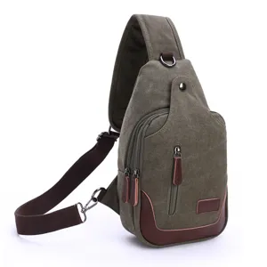 Men canvas sling bag casual crossbody chest bag retro washed canvas shoulder daypack
