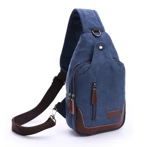 Men canvas sling bag casual crossbody chest pack multi-pocket vintage travel daypack